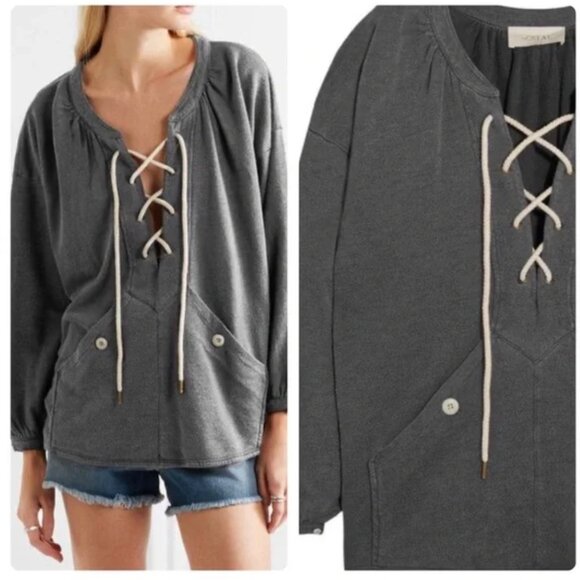 The Great Sweatshirt V-Neck Rope Lace Up Top Long Sleeve Pullover Gray Size 0 XS - Picture 10 of 10